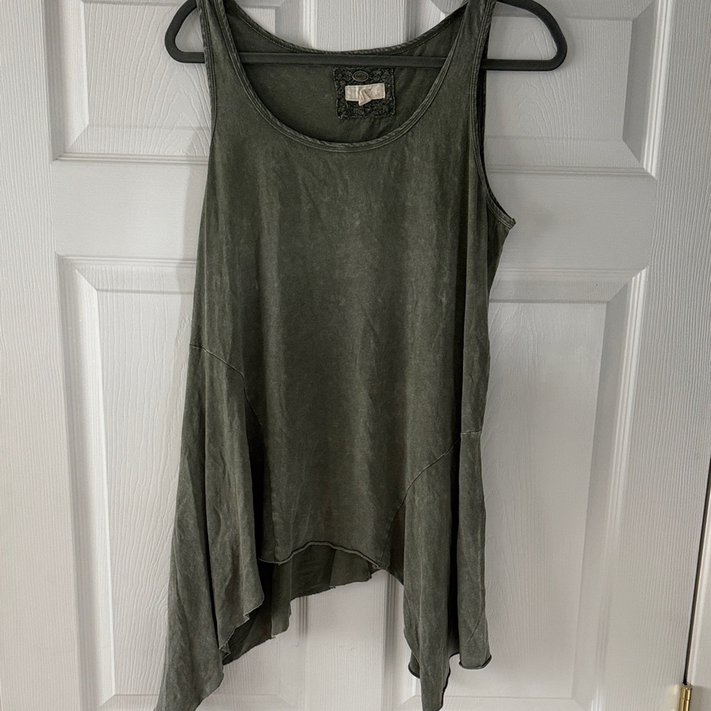 Cupio Asymmetrical Olive Tank Top